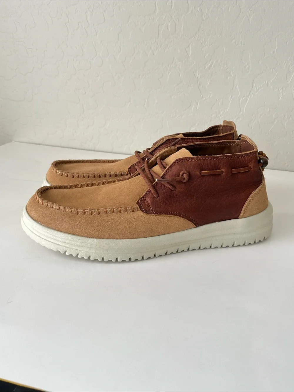 Hey Dude Jackson suede leather moccasin loafers chestnut NEW 10